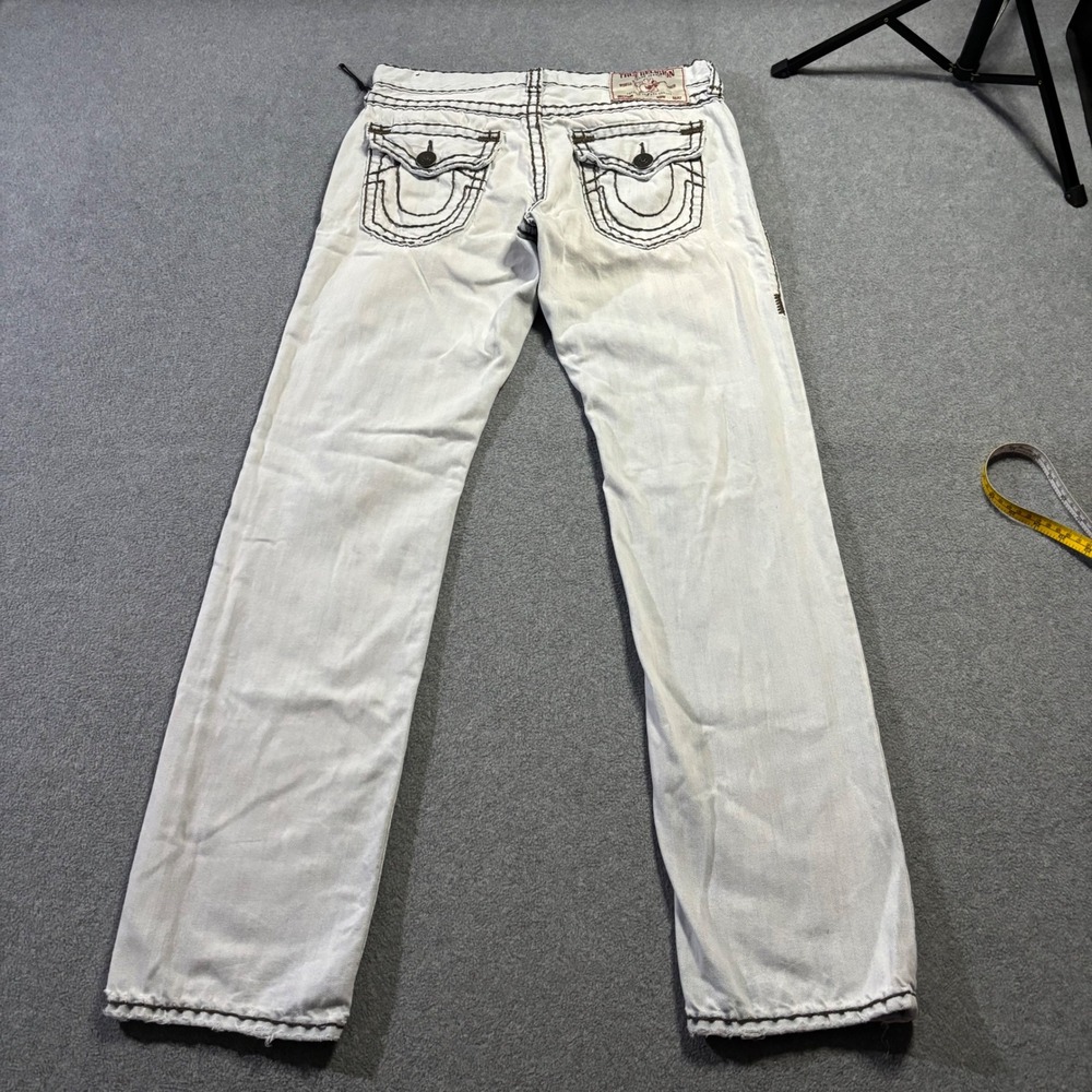 True Religion Ricky Relaxed Straight Jeans Mens 31x33 White Distressed Y2K Denim